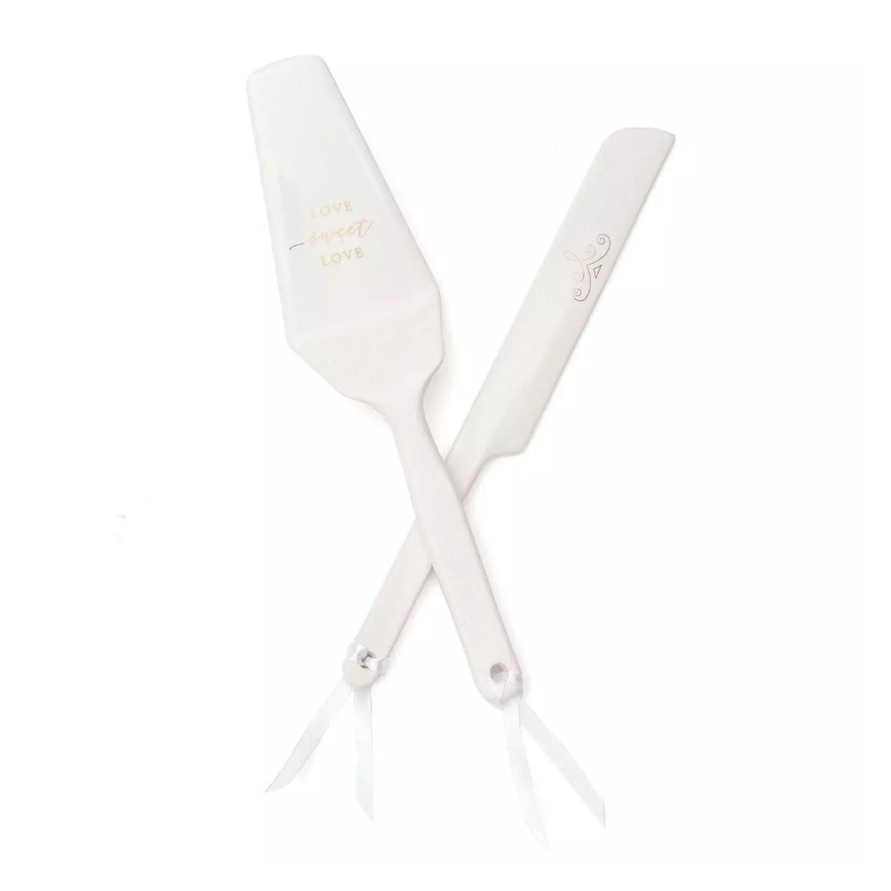 White and Gold Cake Serving Set